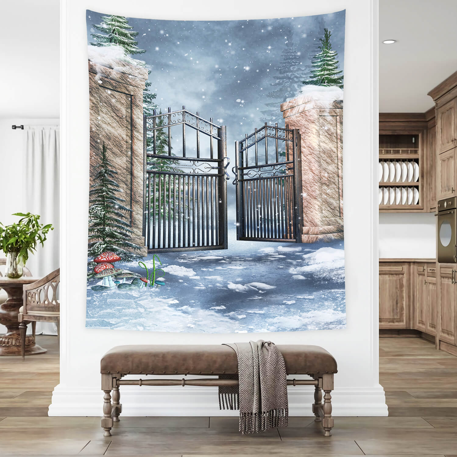 Fantaisie Hiver Porte Neige Forêt Toile de fond M11-52