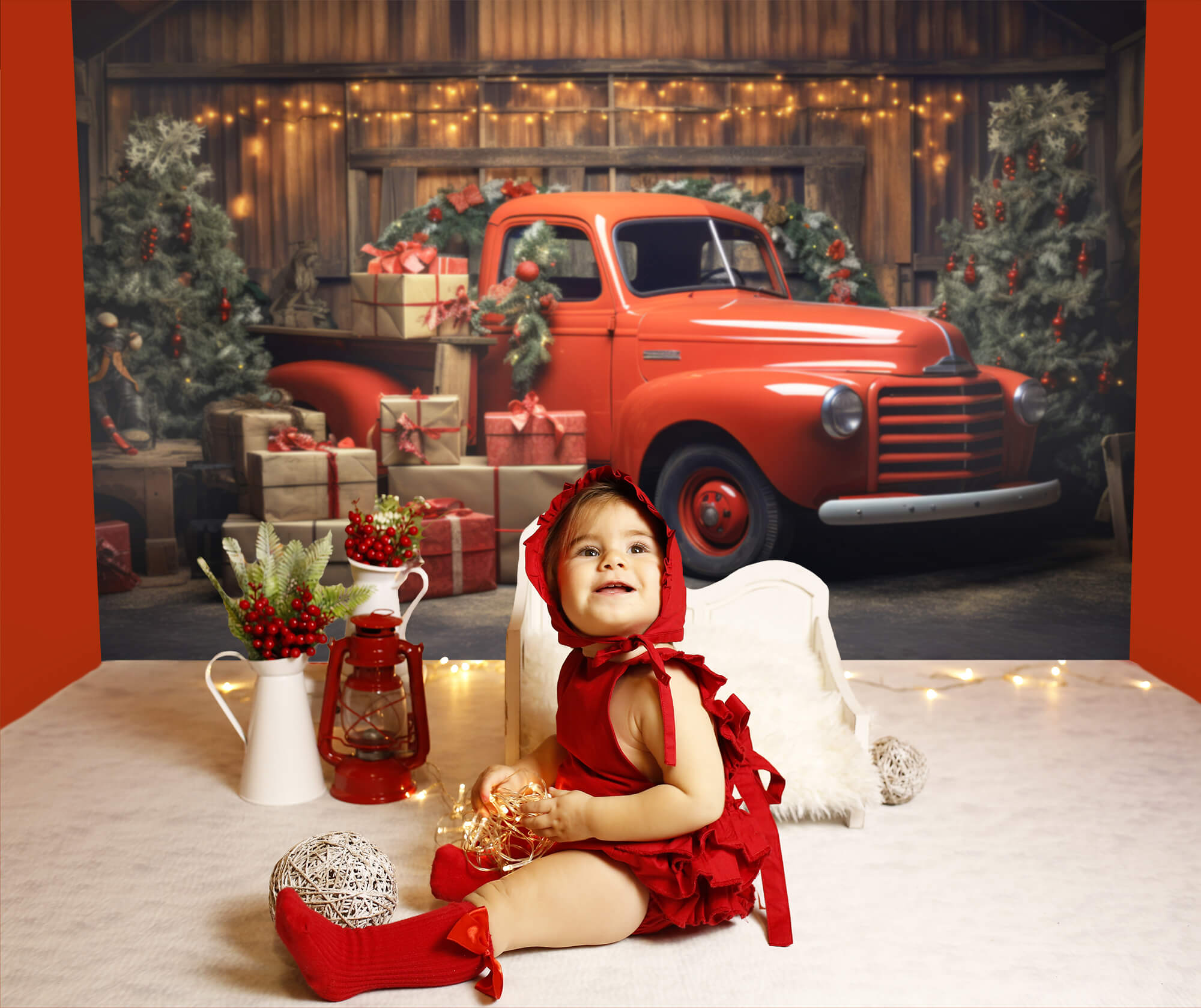 Cadeau de Noël Camion Rouge Toile de fond pour Photographie M11-56
