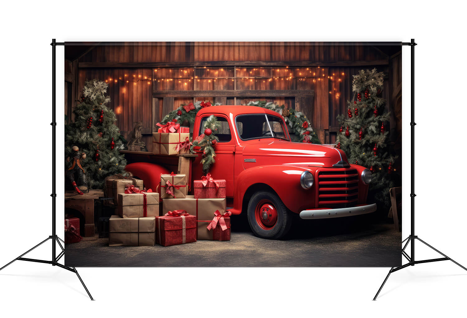 Cadeau de Noël Camion Rouge Toile de fond pour Photographie M11-56