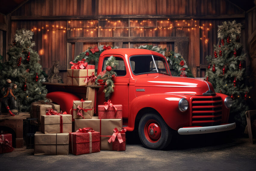 Cadeau de Noël Camion Rouge Toile de fond pour Photographie M11-56