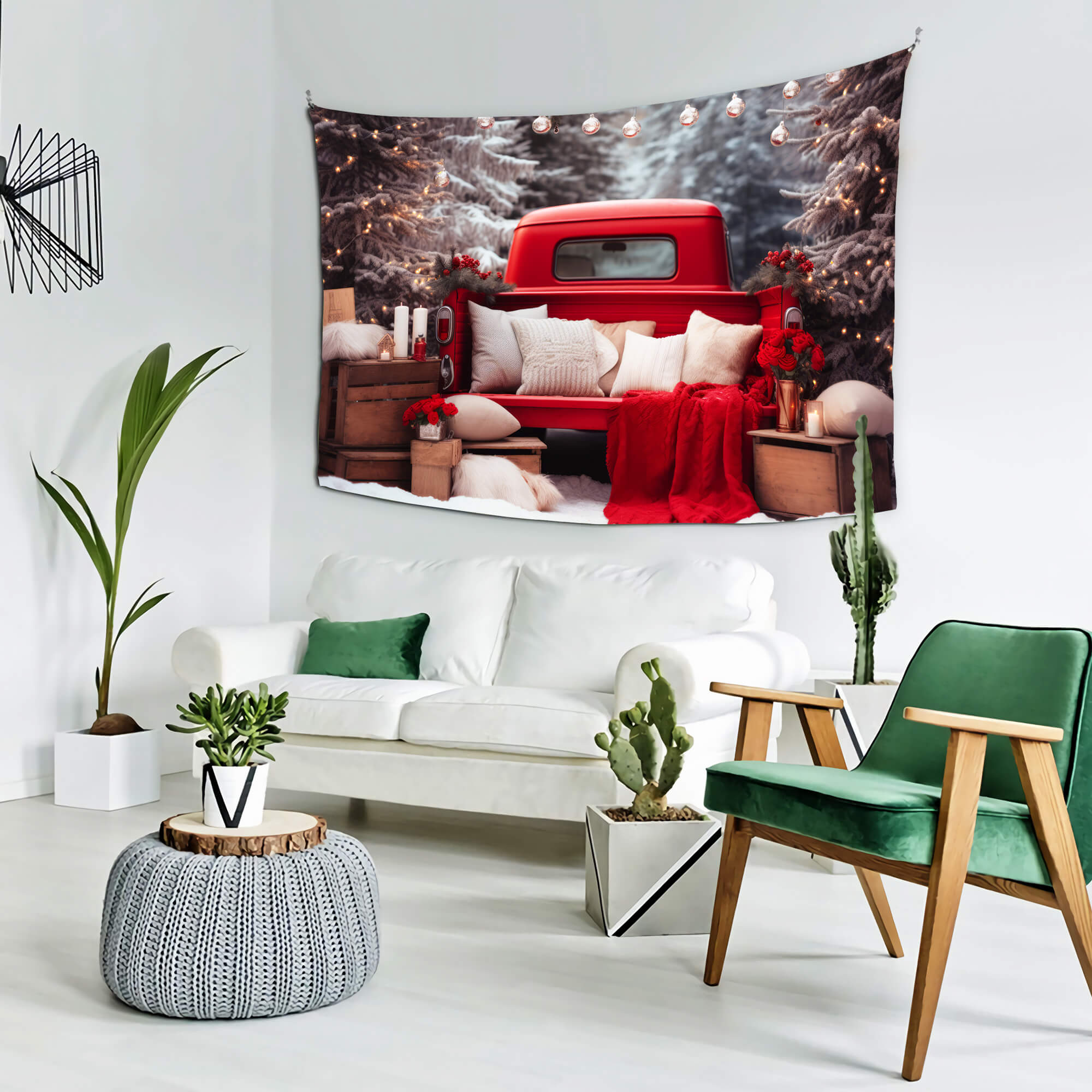 Vintage Noël Voiture Rouge Forêt Neige Toile de fond M11-57