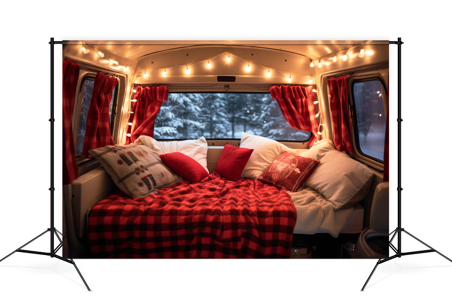 Noël Camper Van Rouge Décoré Toile de fond M11-58
