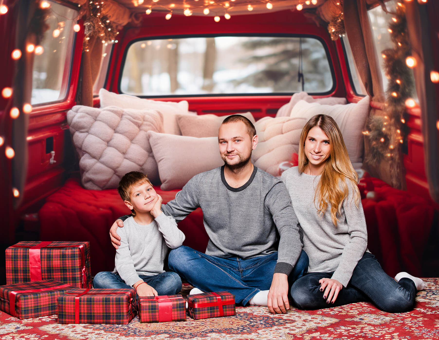 Hiver Noël Camion Rouge Toile de fond Studio M11-59