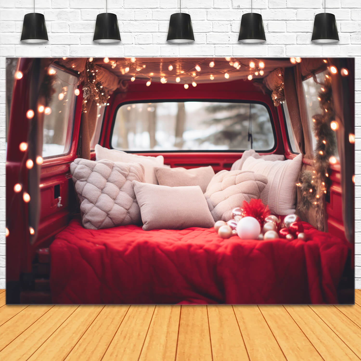 Hiver Noël Camion Rouge Toile de fond Studio M11-59