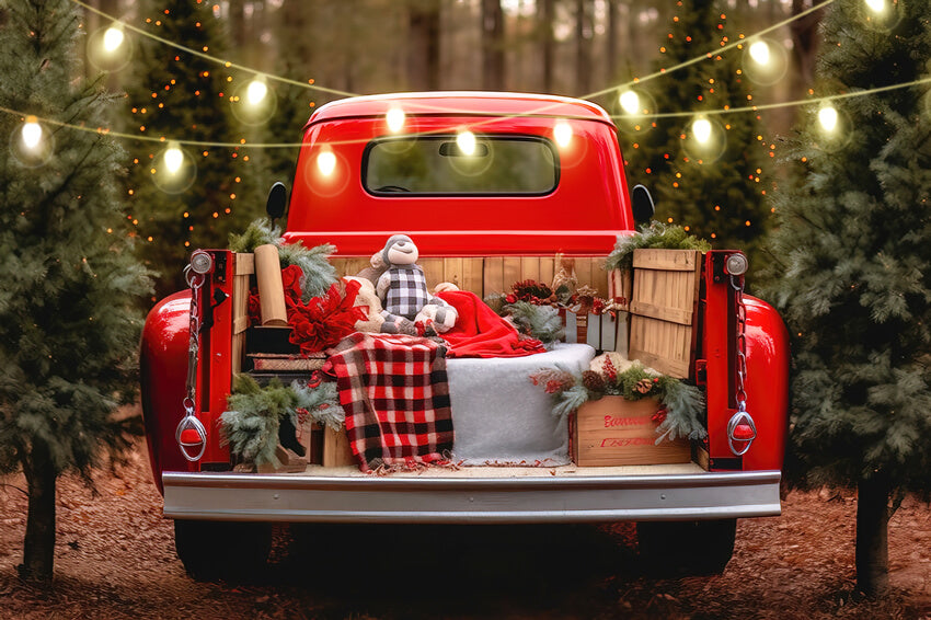 Camion Rouge Ferme Arbre de Noël du Père Noël Toile de fond M11-60