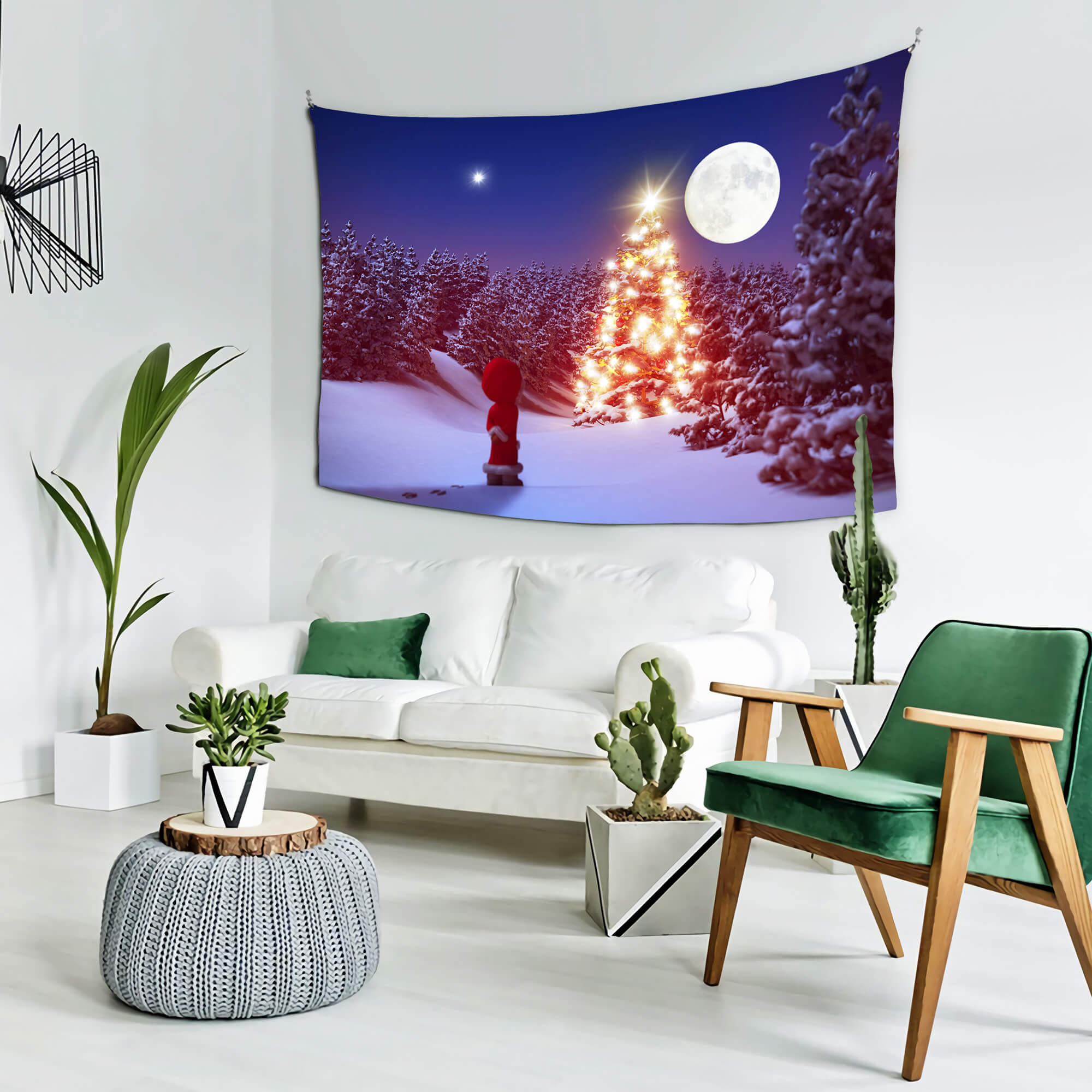 Hiver Forêt Neigeuse Nuit Lune Toile de fond M11-61