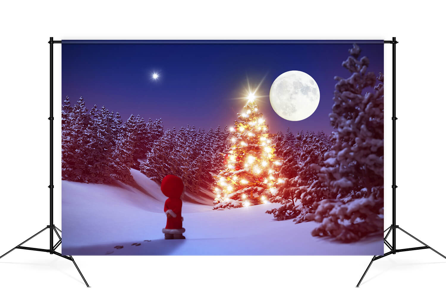 Hiver Forêt Neigeuse Nuit Lune Toile de fond M11-61