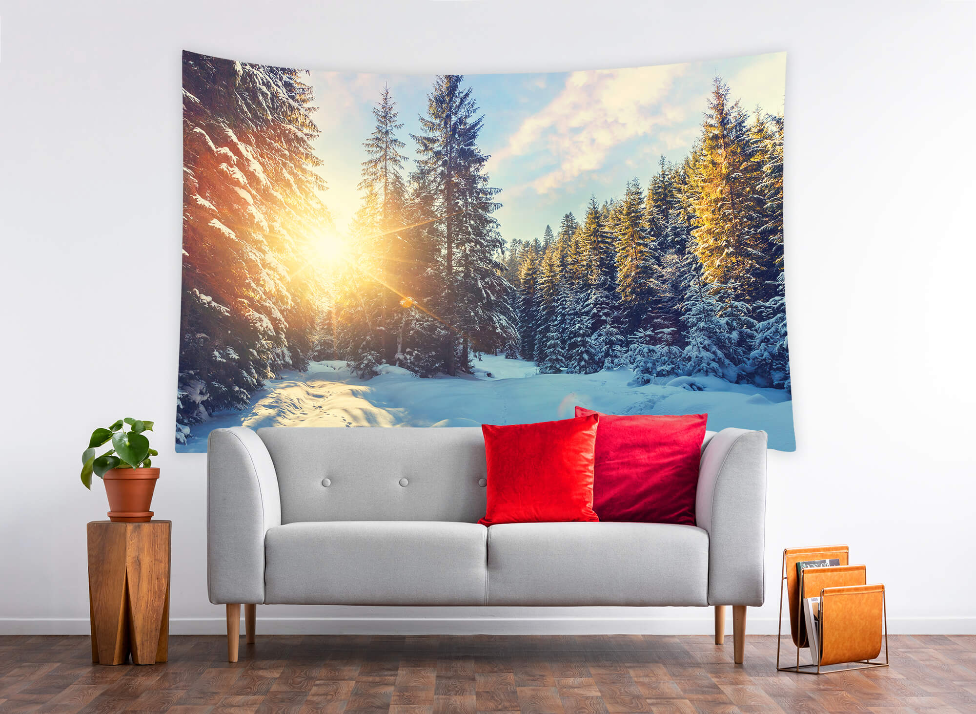 Forêt d'hiver Neige Soleil Scénario Toile de fond M11-63