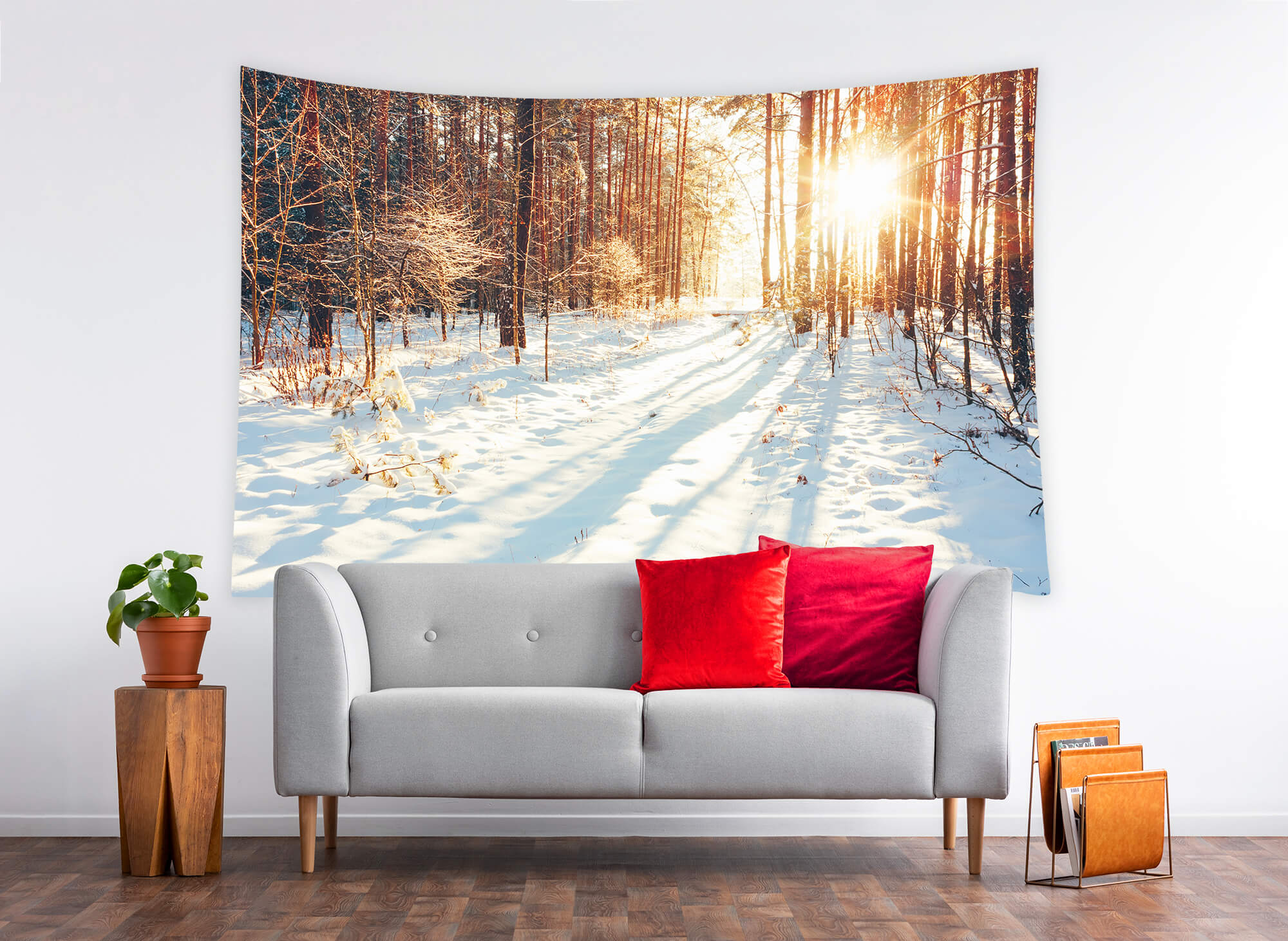 Hiver Chemin forestier Lumière du soleil Neige Toile de fond M11-64