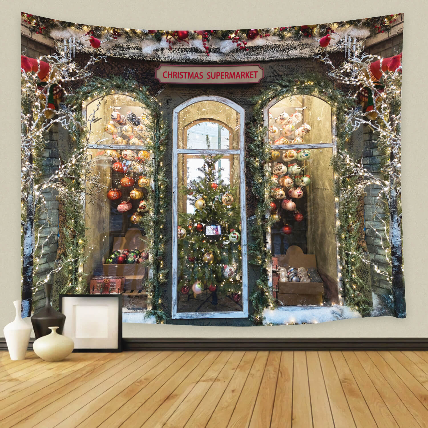 Fenêtre de supermarché de Noël Toile de fond pour photographie M11-67