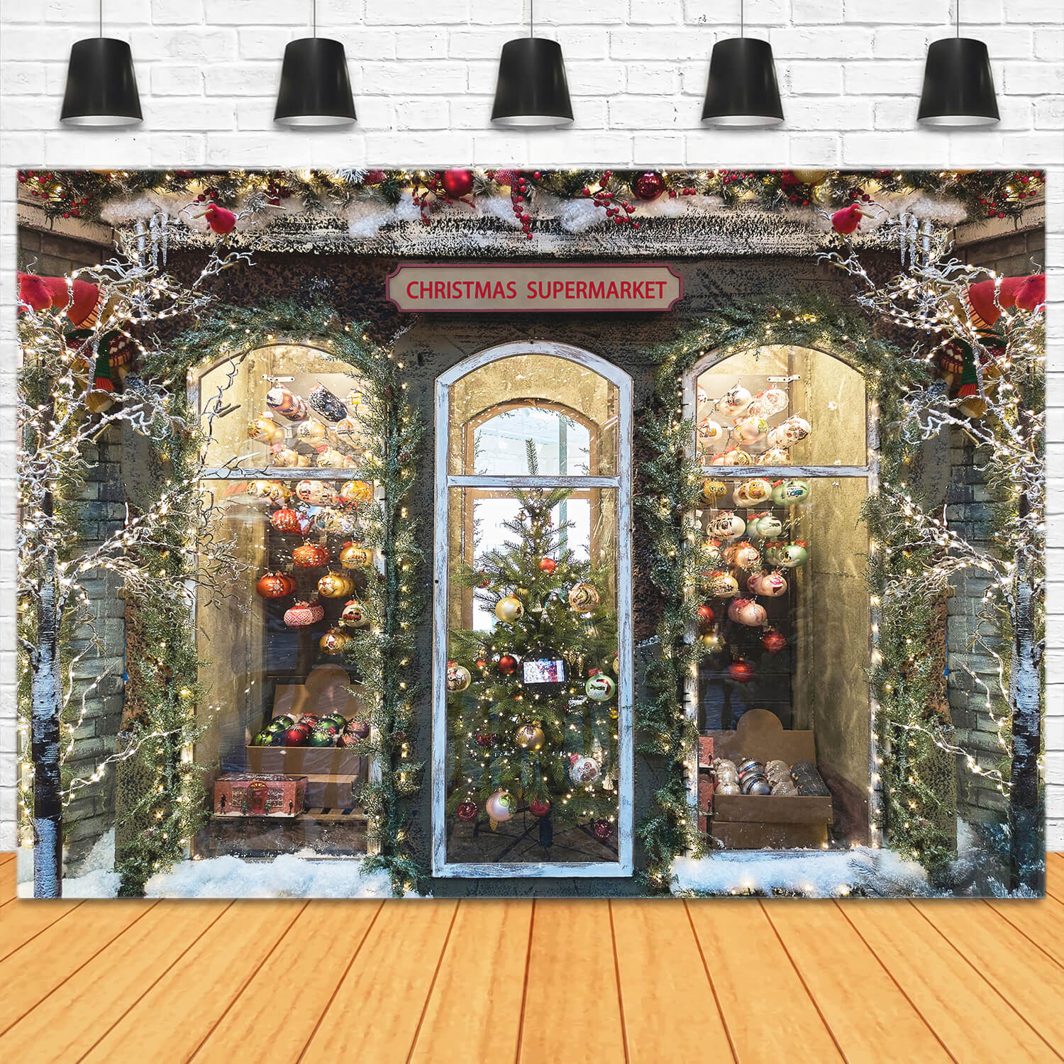 Fenêtre de supermarché de Noël Toile de fond pour photographie M11-67