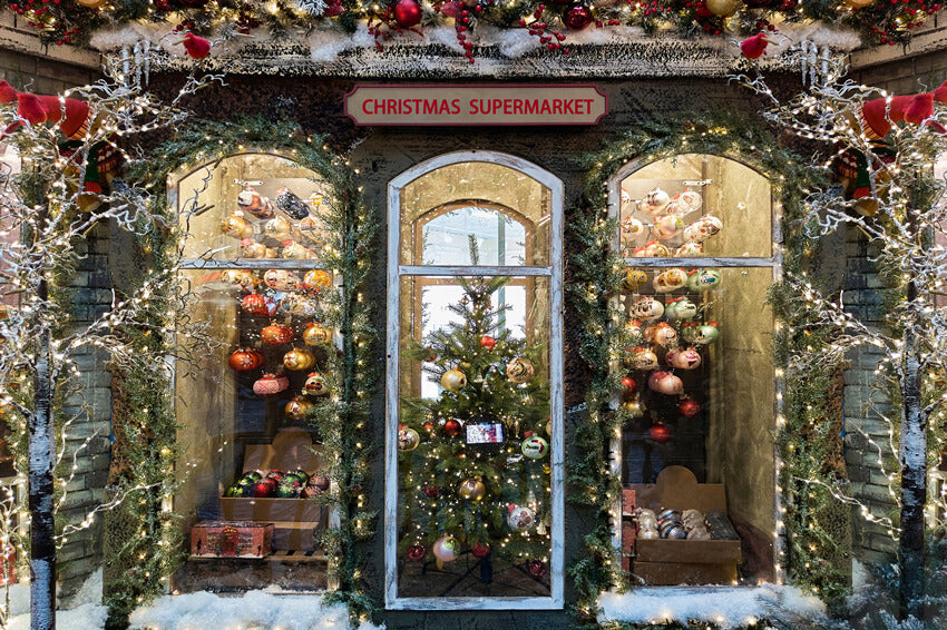 Fenêtre de supermarché de Noël Toile de fond pour photographie M11-67