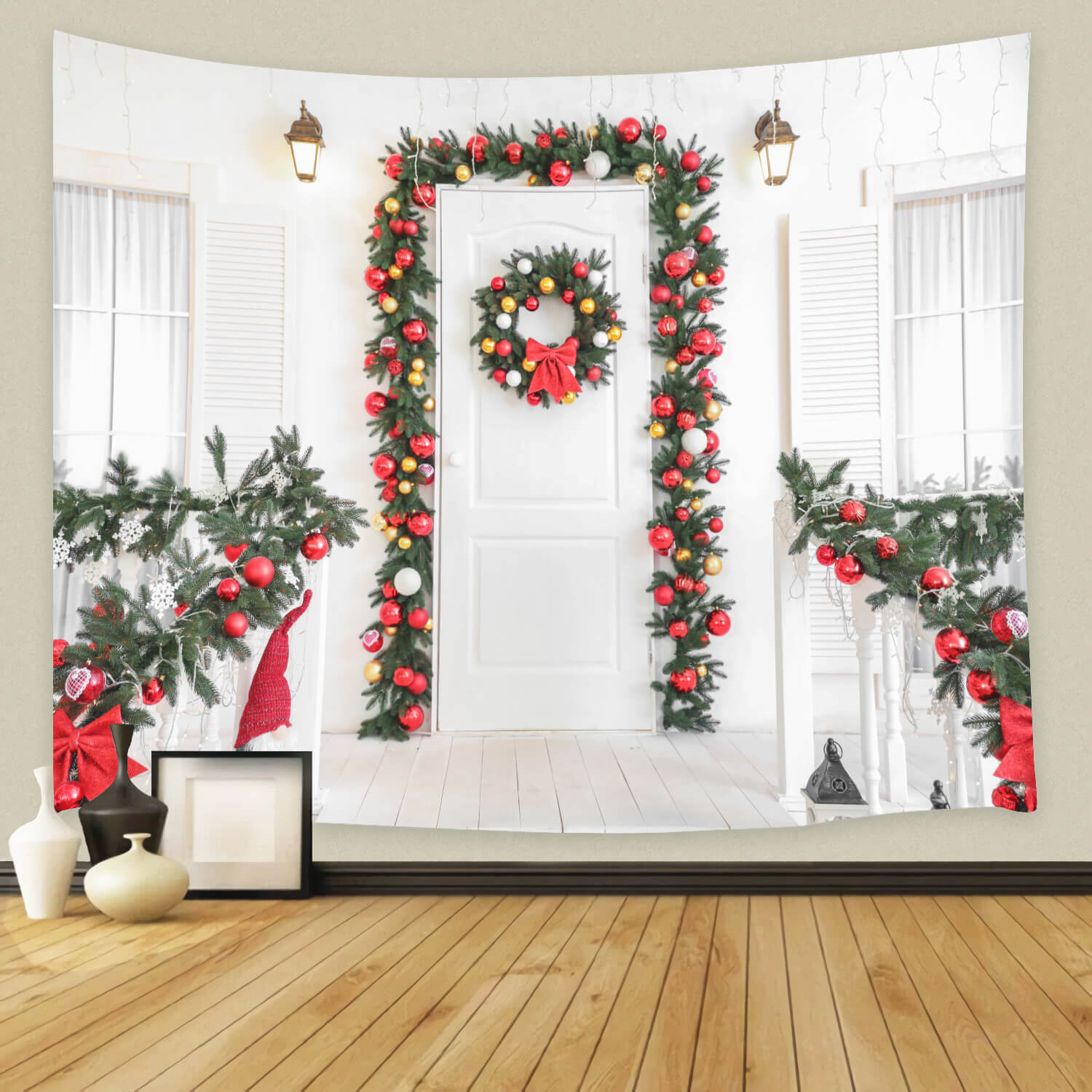Couronnes de Noël décorées Porte d'entrée Toile de fond M11-68