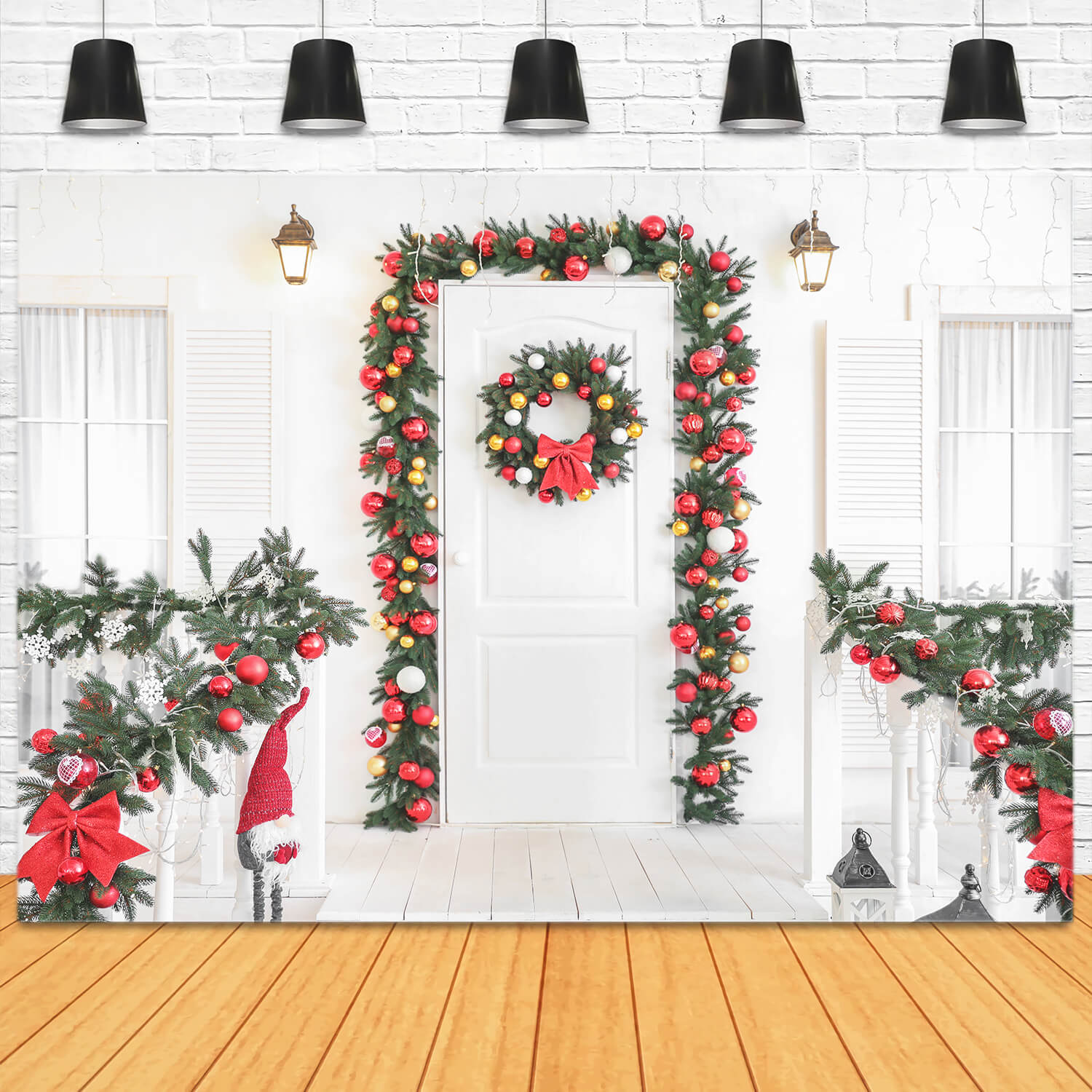 Couronnes de Noël décorées Porte d'entrée Toile de fond M11-68
