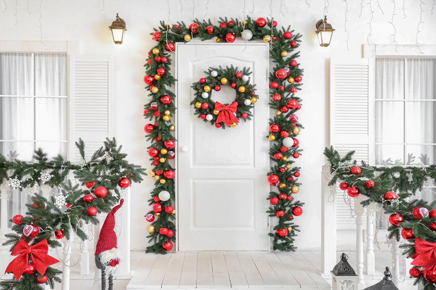Couronnes de Noël décorées Porte d'entrée Toile de fond M11-68