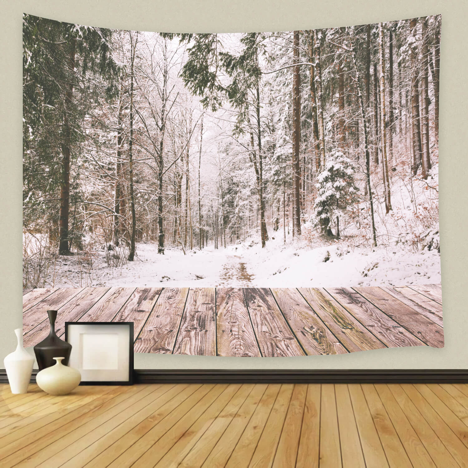 Hiver Neige Forêt Paysage Bois Toile de fond M11-73