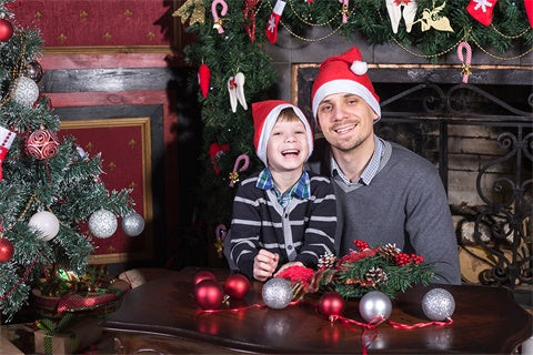 Cheminée de Noël Chaussettes Rouge Cadeau Tapis d'Hiver Toile de fond M11-74