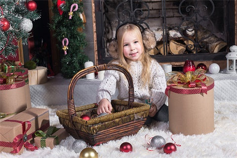 Cheminée de Noël Chaussettes Rouge Cadeau Tapis d'Hiver Toile de fond M11-74