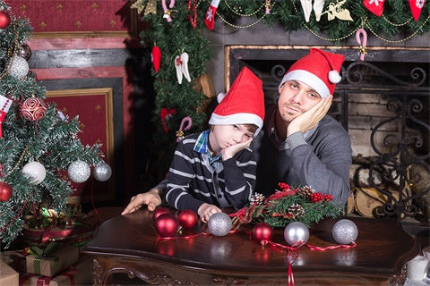 Cheminée de Noël Chaussettes Rouge Cadeau Tapis d'Hiver Toile de fond M11-74