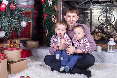 Cheminée de Noël Chaussettes Rouge Cadeau Tapis d'Hiver Toile de fond M11-74