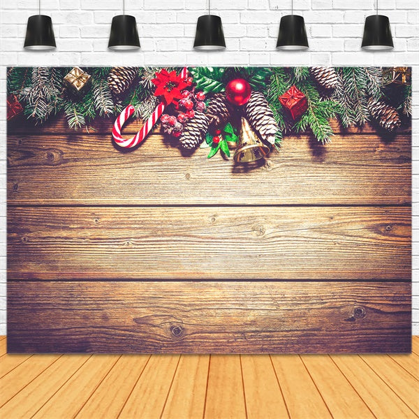 Noël Bois Mur Pignes de pin Sapin Rouge Canne Bonbon Toile de fond M11-78