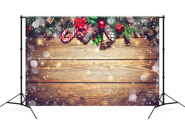 Noël Neige Pomme de pin Cadeau Bonbons Bois Toile de fond M11-79