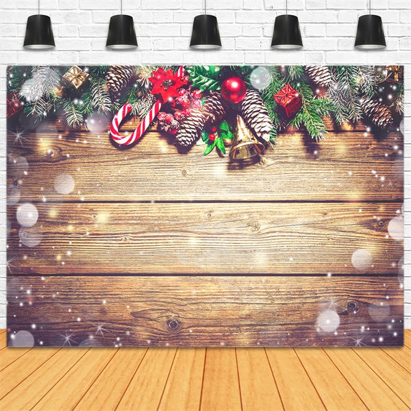 Noël Neige Pomme de pin Cadeau Bonbons Bois Toile de fond M11-79