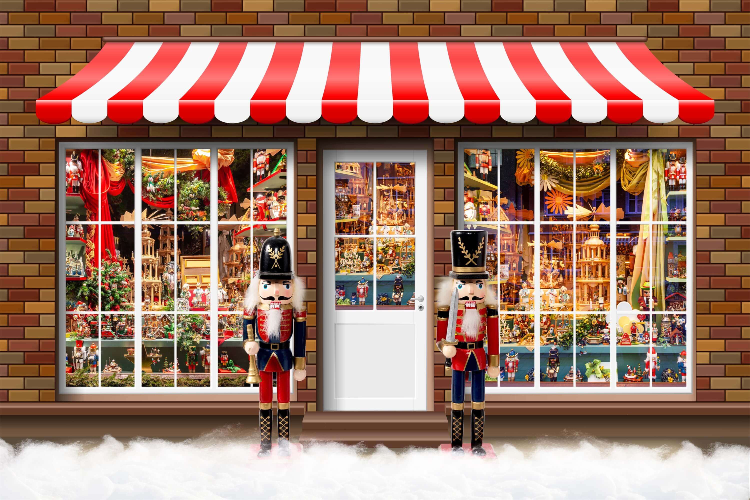 Casse-Noisette Magasin de jouets Rue Féerique Mur de briques Toile de fond M12-04