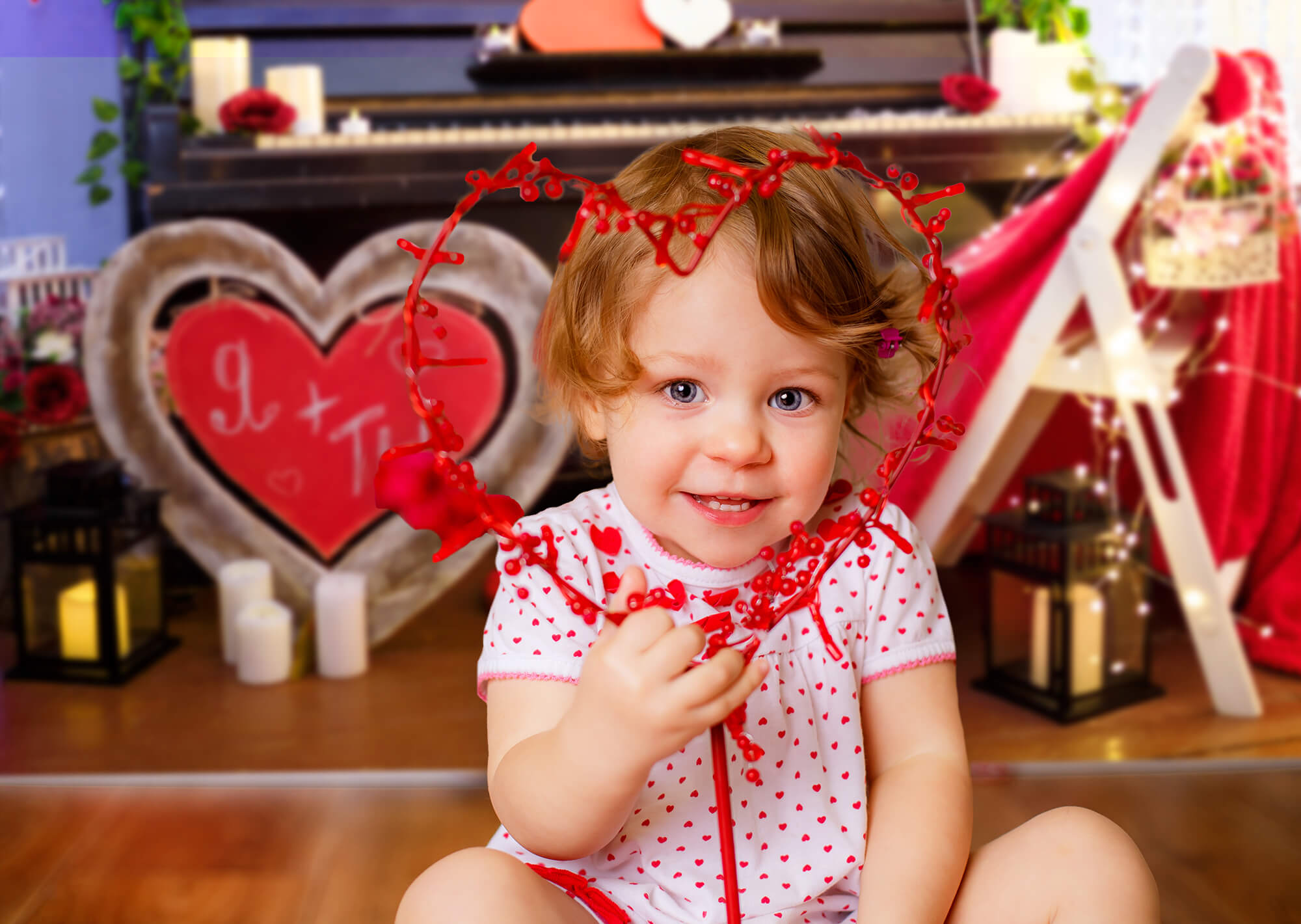 St Valentin Coeur Rouge Décorations Romantiques Piano Fleuri Toile de fond M12-18