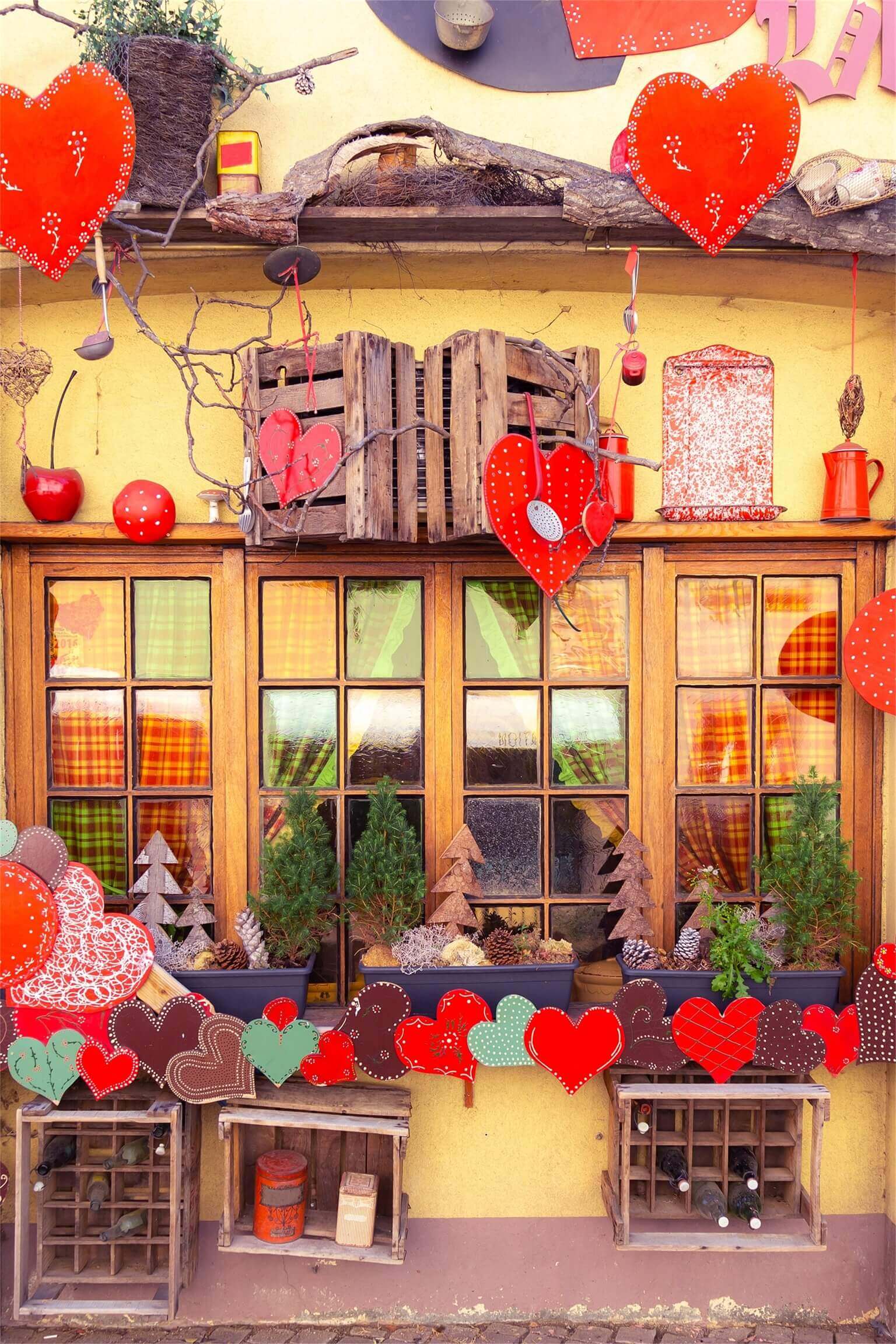Jaune Chaud Scène de Rue Commerciale Décoration Coeur St Valentin Toile de fond M12-25