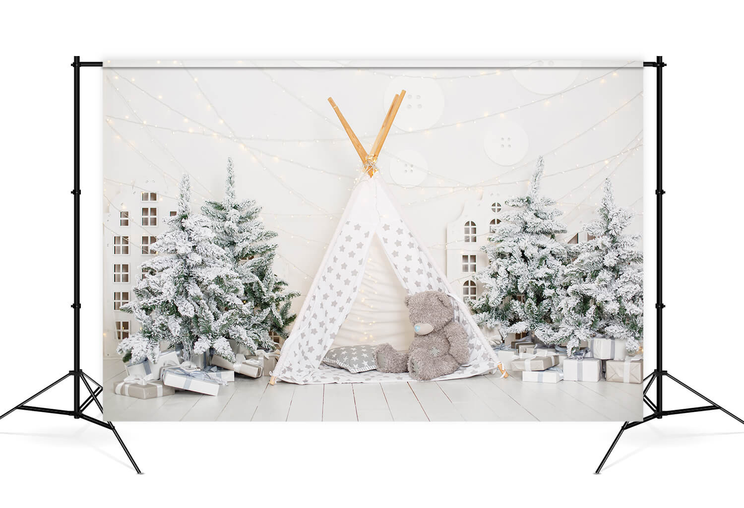 Noël faible Saturé Startent Ours Neige Arbre de Noël Cadeau Toile de fond M12-29