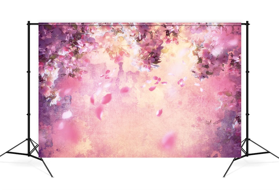 Peinture à l'huile Rêve Fleur Rose Pétales d'Arbre en Chute Toile de fond M12-33