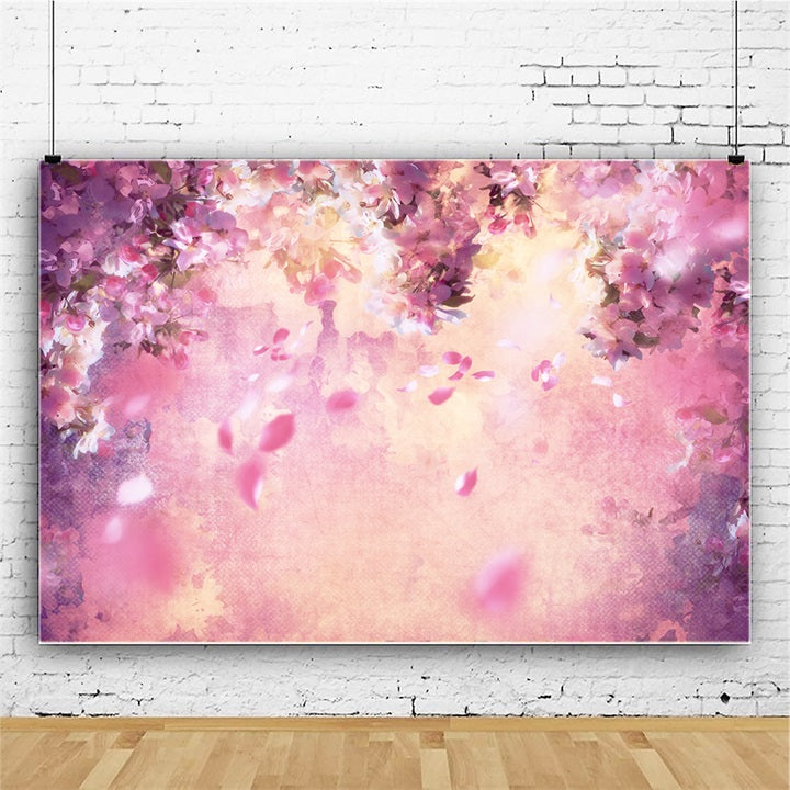 Peinture à l'huile Rêve Fleur Rose Pétales d'Arbre en Chute Toile de fond M12-33