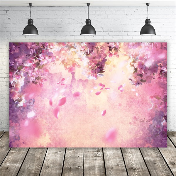 Peinture à l'huile Rêve Fleur Rose Pétales d'Arbre en Chute Toile de fond M12-33