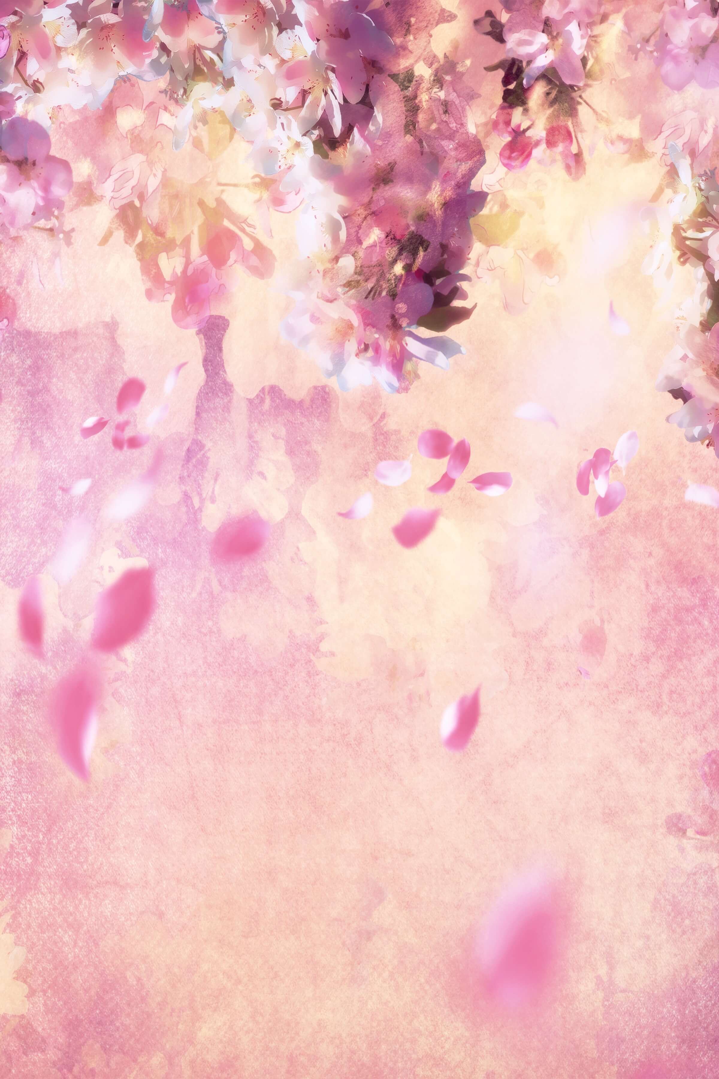 Peinture à l'huile Rêve Fleur Rose Pétales d'Arbre en Chute Toile de fond M12-33