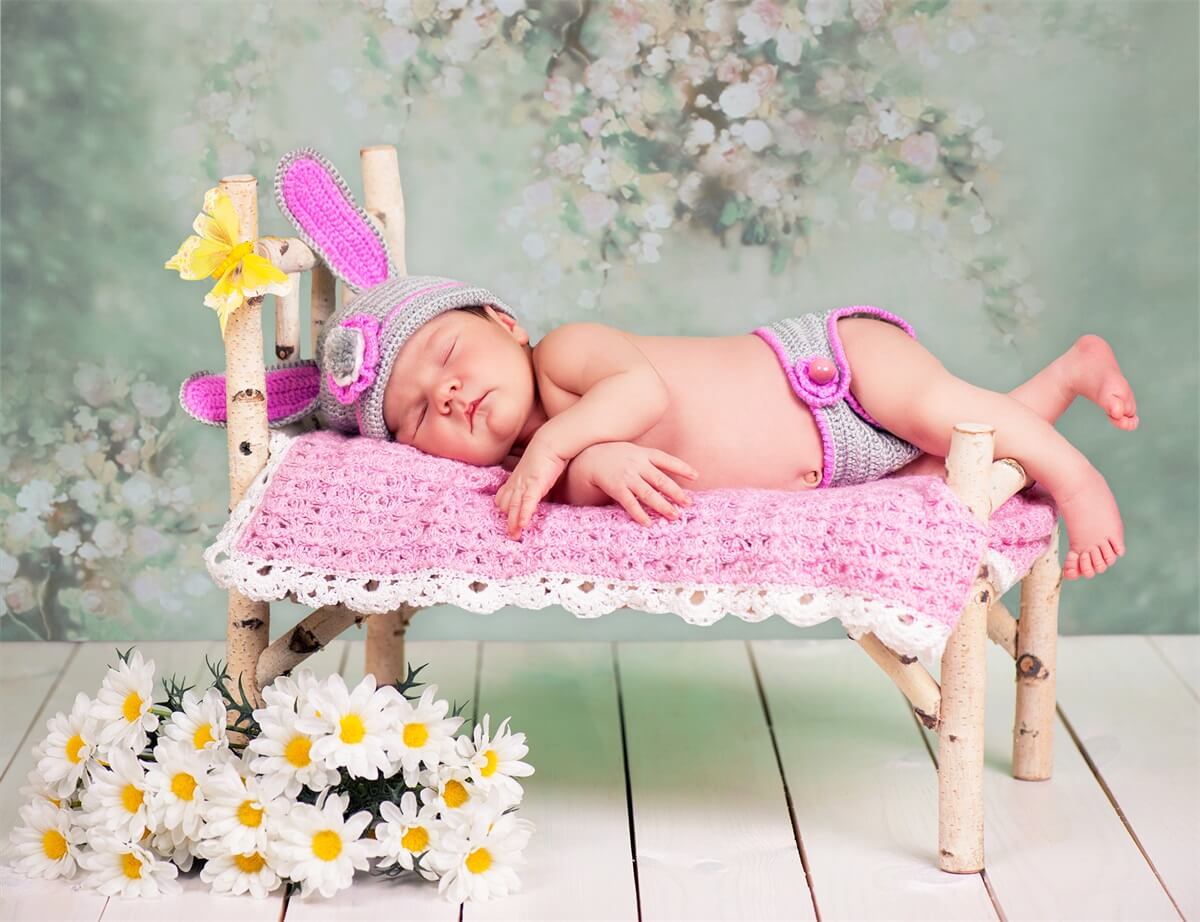 Abstrait Elégant Fleur Pâle Vert Frais Toile de fond M12-37