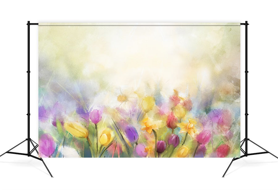 Peinture à l'huile Tulipes Colorées Brumeuses Rêve Toile de fond M12-38