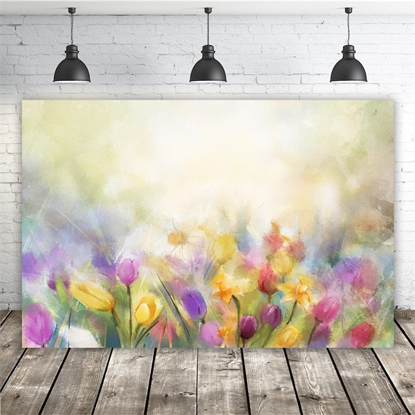 Peinture à l'huile Tulipes Colorées Brumeuses Rêve Toile de fond M12-38