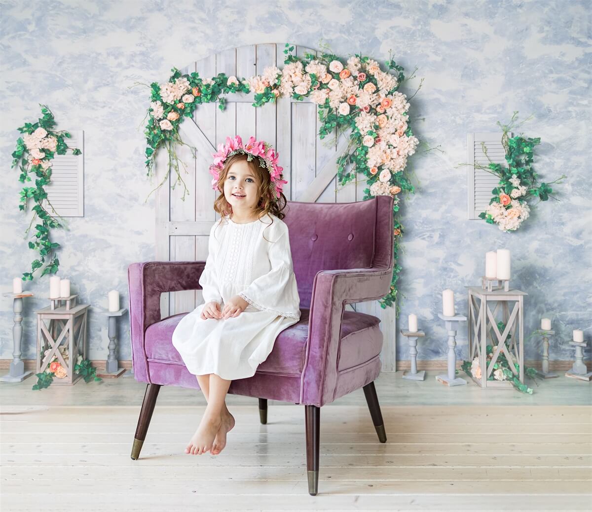 St Valentin Romantique Porte Bougie en Bois Bleu Rose Vine Backdrop M12-39