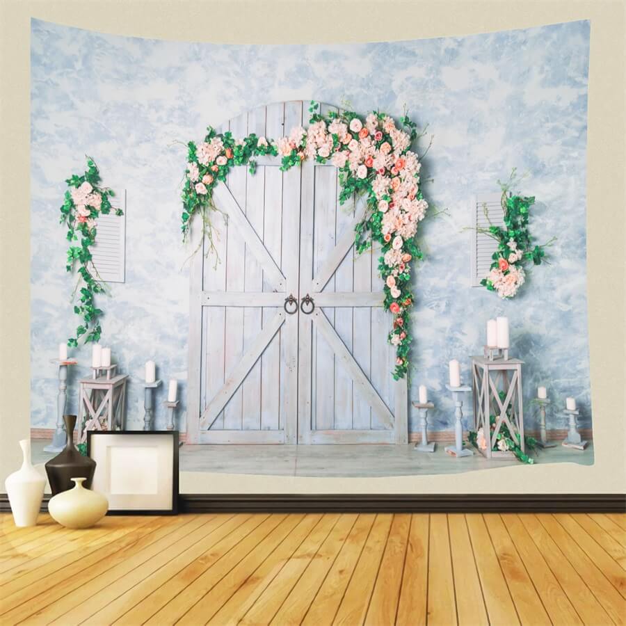 St Valentin Romantique Porte Bougie en Bois Bleu Rose Vine Backdrop M12-39