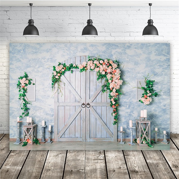 St Valentin Romantique Porte Bougie en Bois Bleu Rose Vine Backdrop M12-39