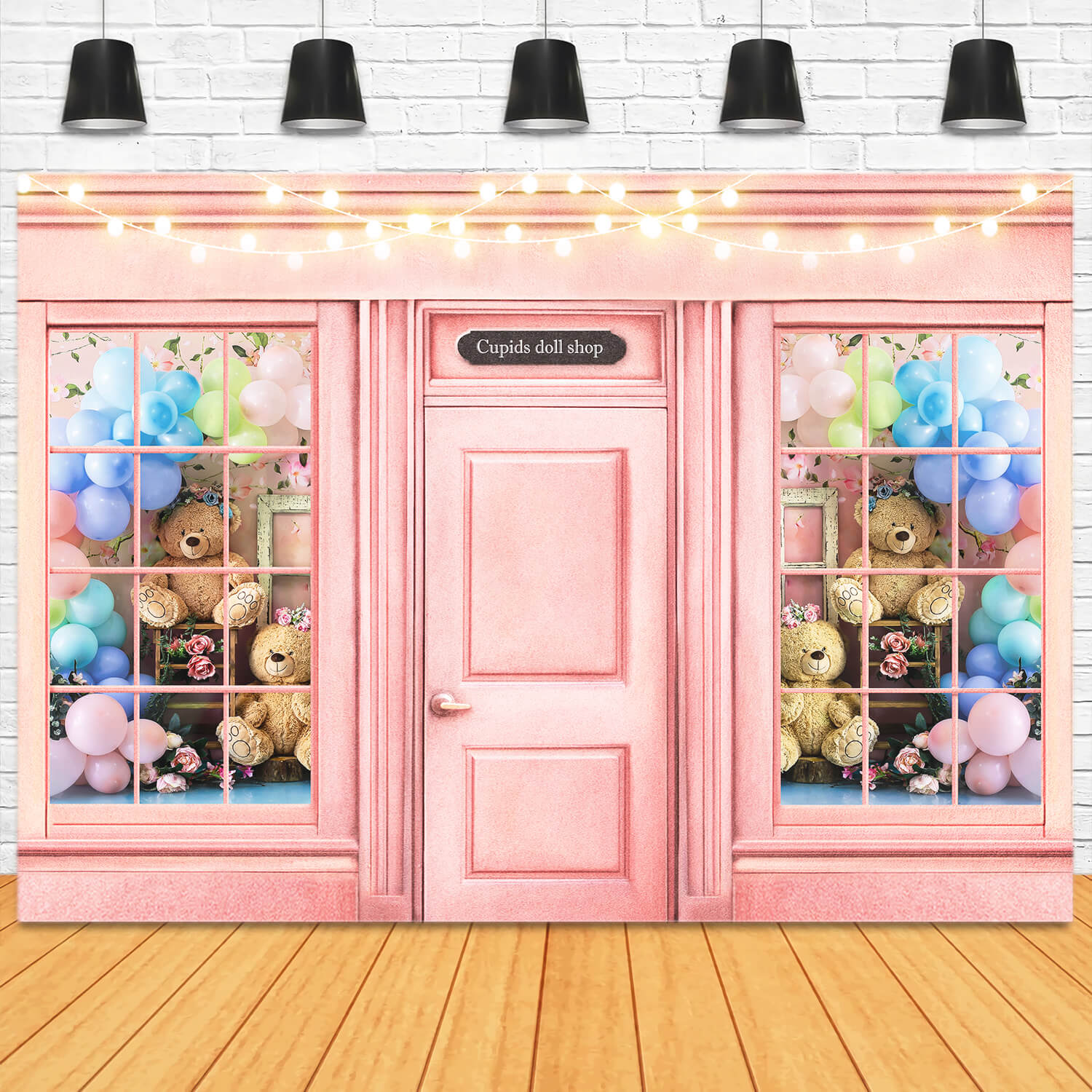 St Valentin Cupidon Poupée Boutique Ballon coloré Ourson Fantaisie Lumières Toile de fond M12-43