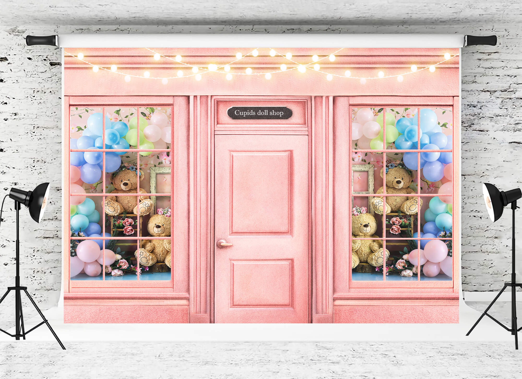 St Valentin Cupidon Poupée Boutique Ballon coloré Ourson Fantaisie Lumières Toile de fond M12-43
