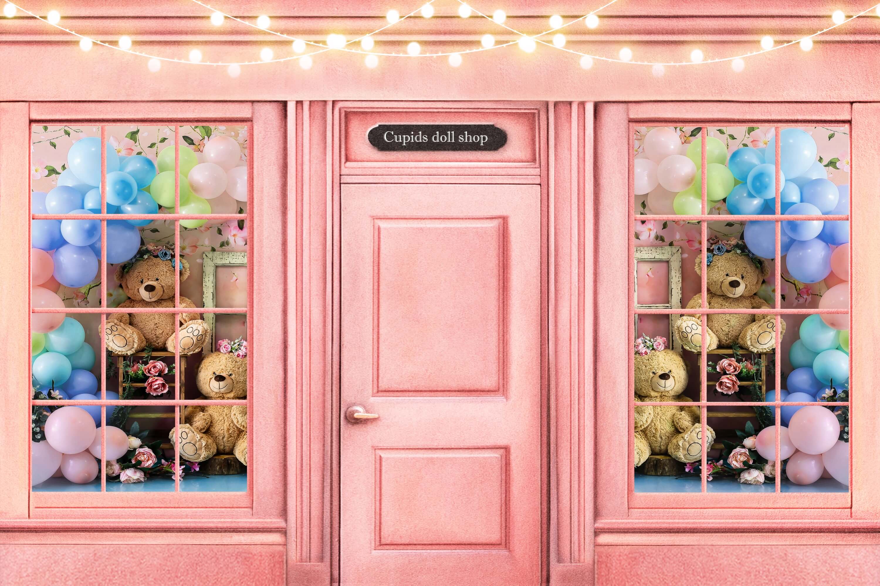 St Valentin Cupidon Poupée Boutique Ballon coloré Ourson Fantaisie Lumières Toile de fond M12-43