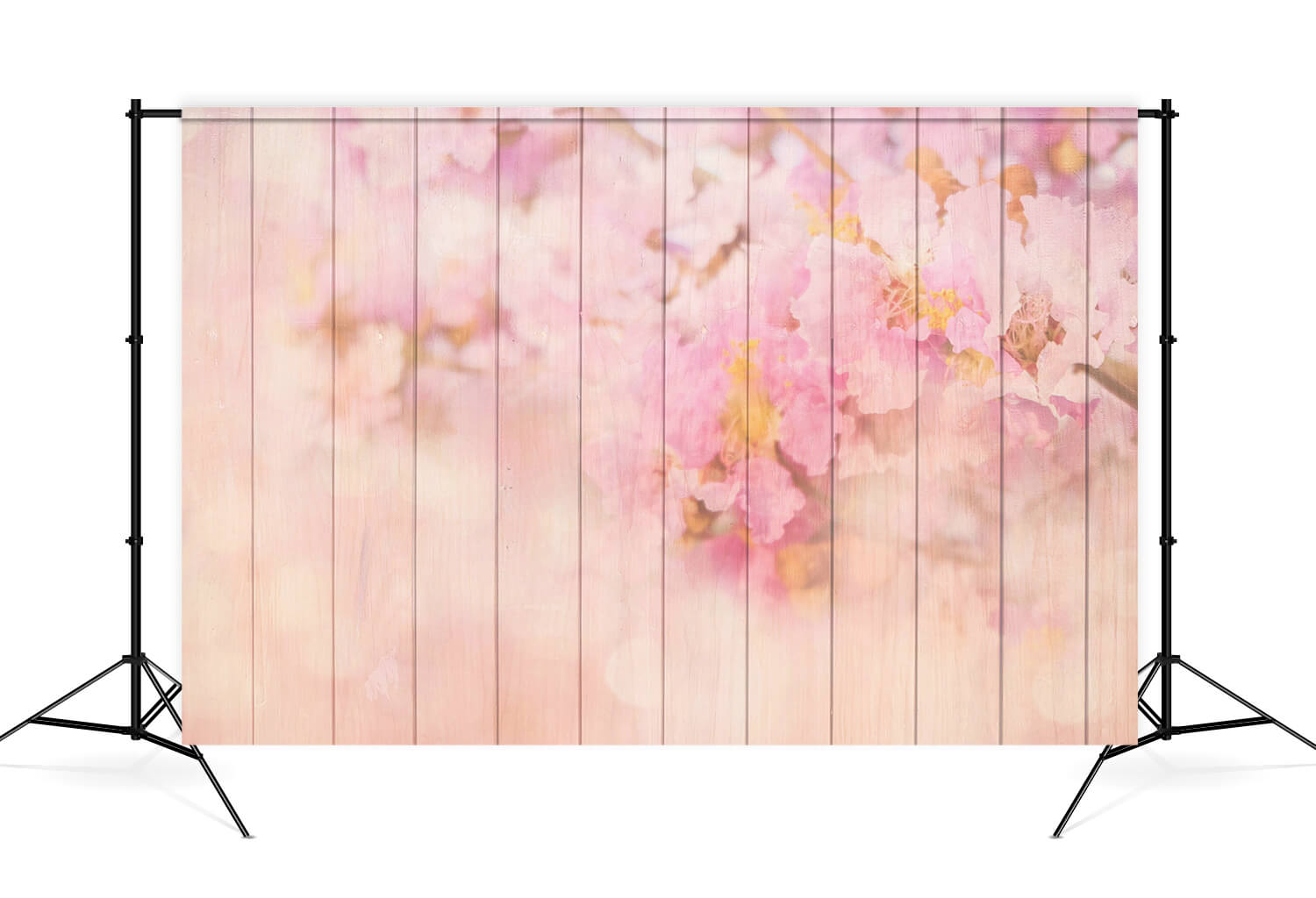 Scène Florale Rose Clair Dispersée Plancher en Bois Toile de fond M12-44