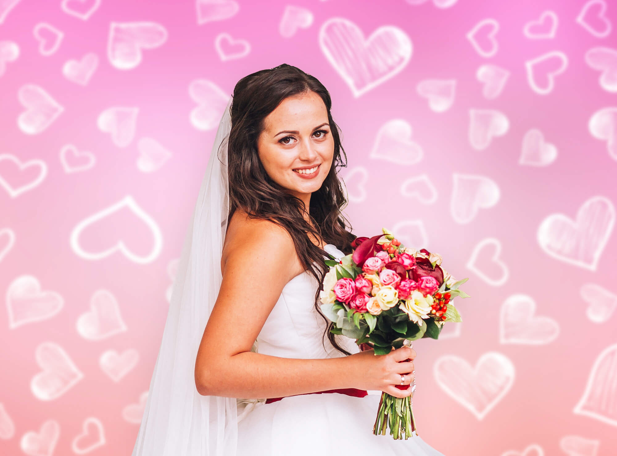 St Valentin Rose Gradient Blanc Craie Gribouillis Petit Coeur Toile de fond M12-47