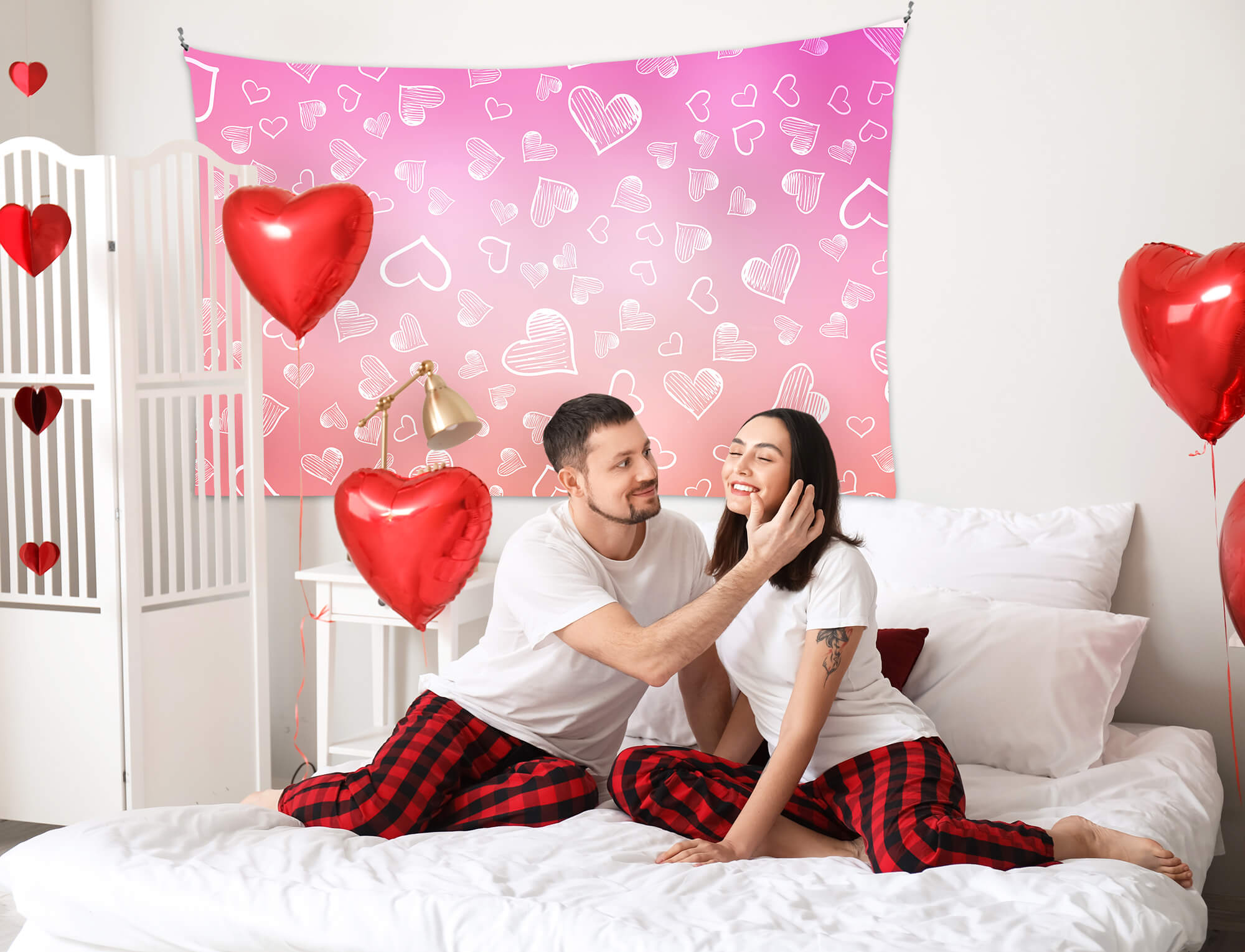 St Valentin Rose Gradient Blanc Craie Gribouillis Petit Coeur Toile de fond M12-47