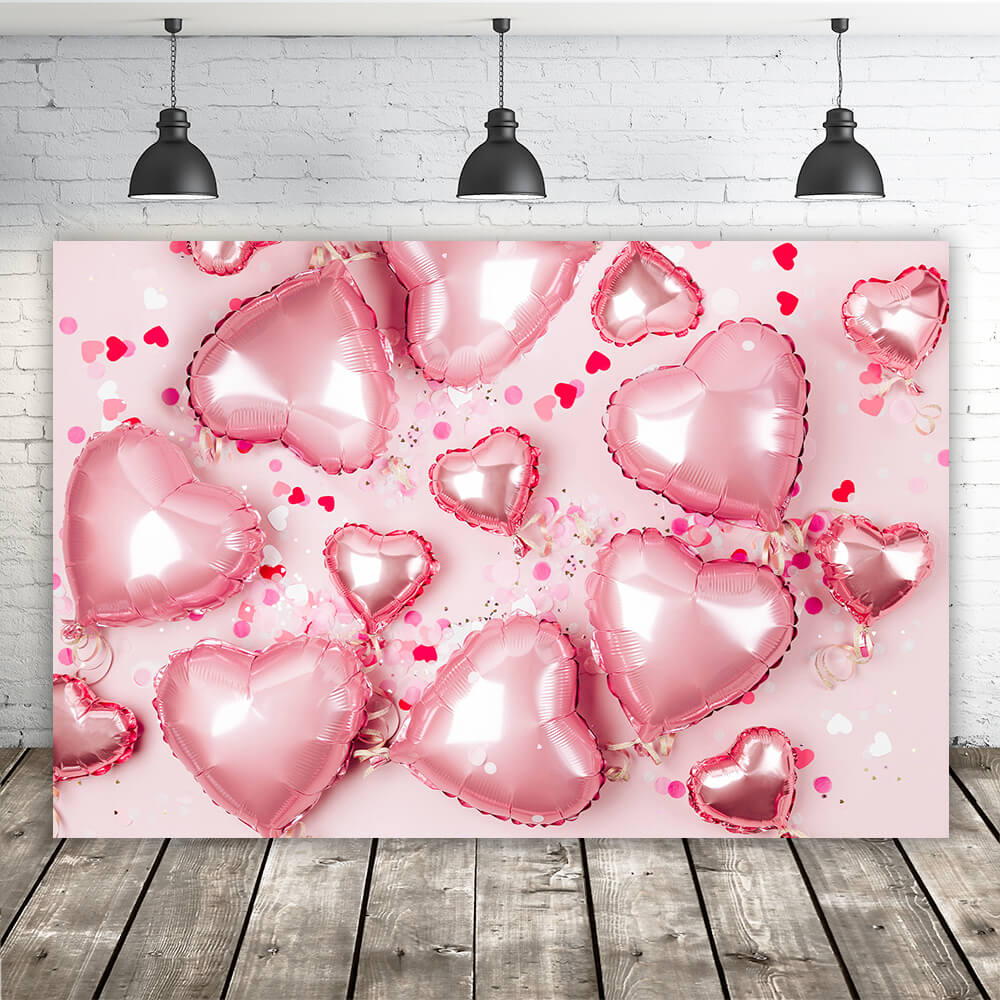 St Valentin Rose vif Ballon Coeur Perle Paillettes Coeur Romantique Toile de fond M12-50