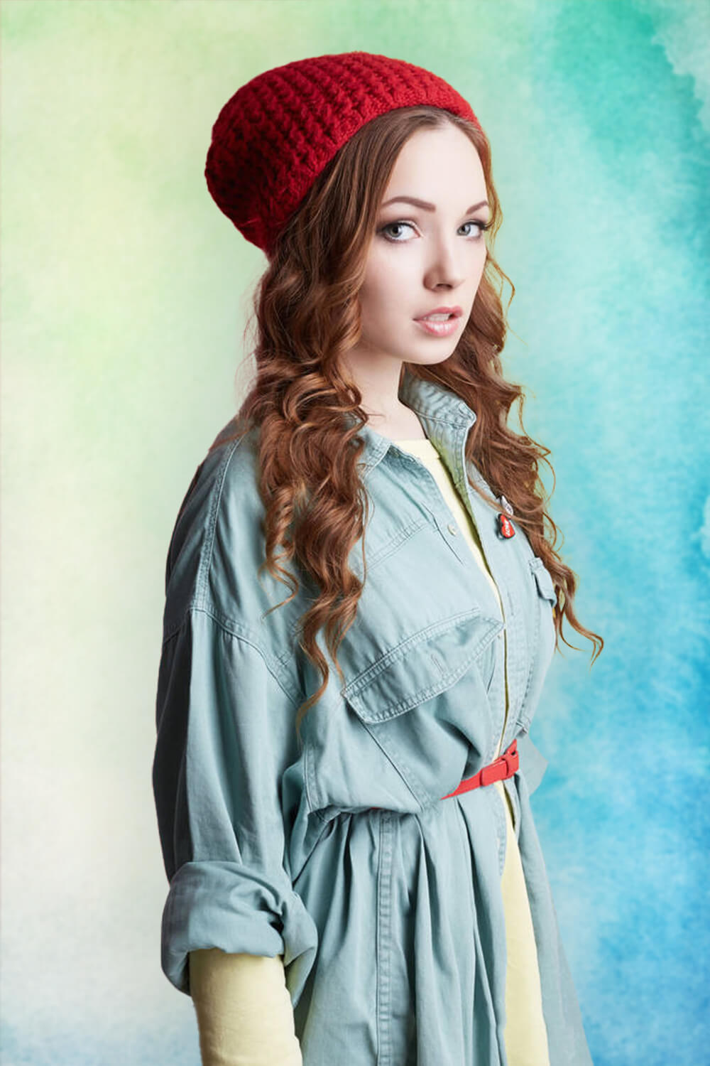 Toile de fond pliable Rose bonbon/Bleu vif Vert dégradé double face 5x6.5ft (1.5×2M) M12-80