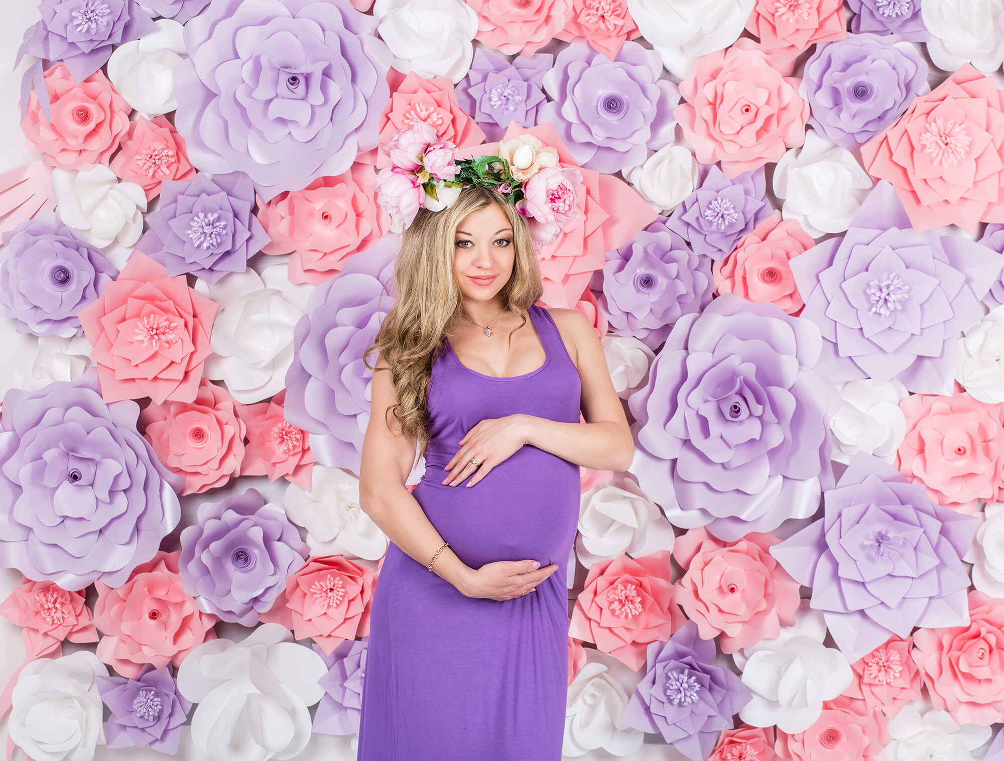 Toile de fond de fleurs romantiques en papier découpé rose mauve blanc M2-12